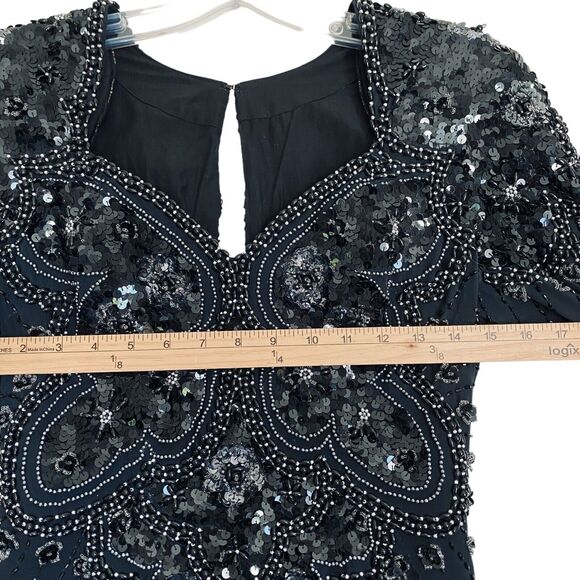 Vintage Demetrios Design Maxi Dress S Black Silk Beaded Burleskque Fairy Glam - Picture 7 of 12